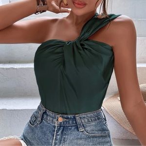 Twist One Shoulder Satin Top